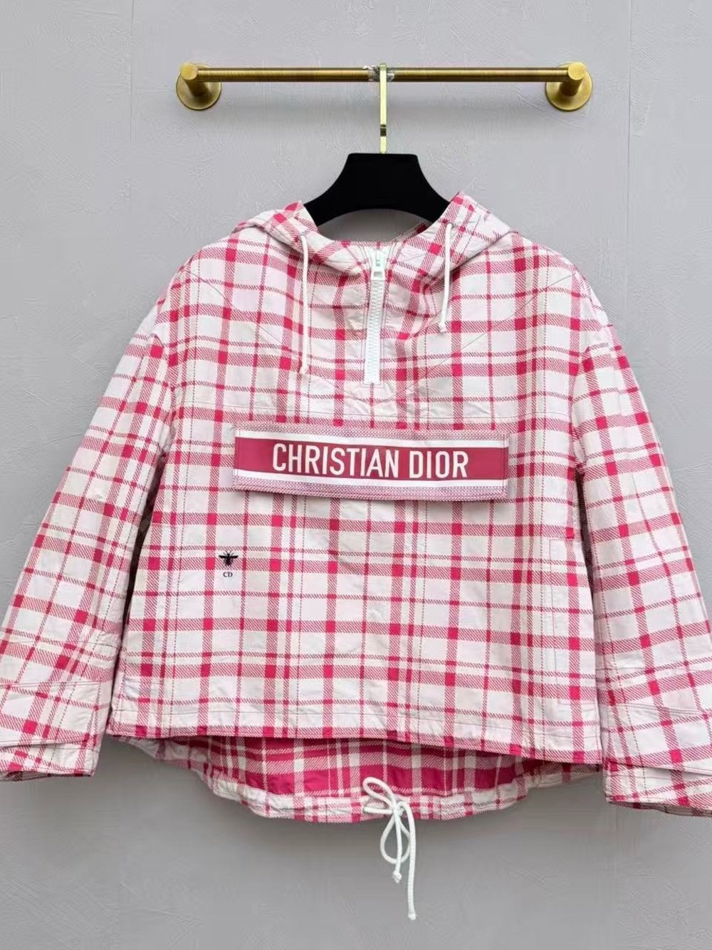 🚩steal Dior Pink & White Plaid Hooded Pullover